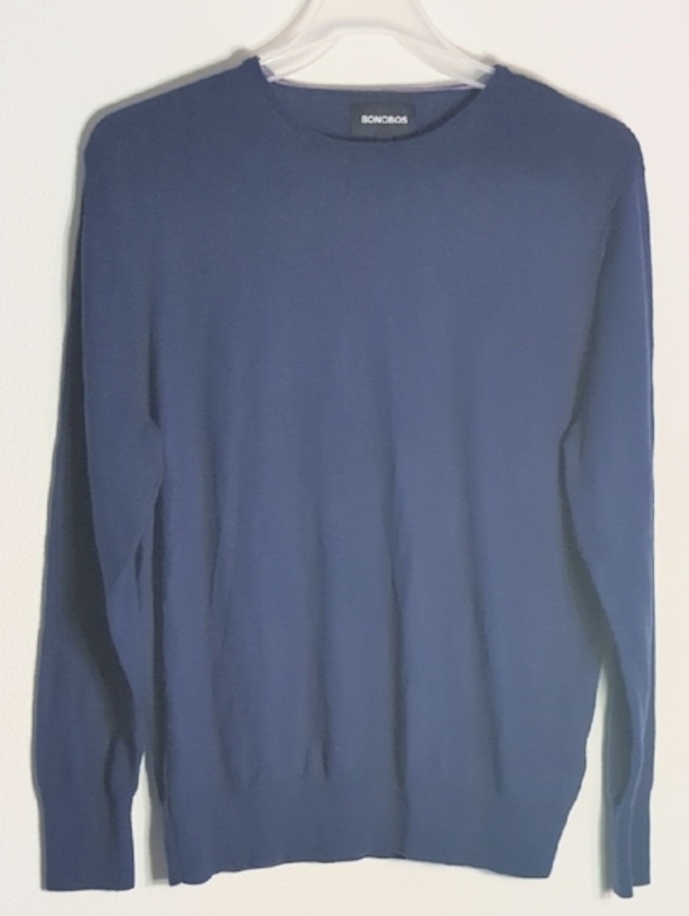 Bonobos Men's Sweater 100% Merino Wool Navy Blue Old‎ Money Crew Neck Large